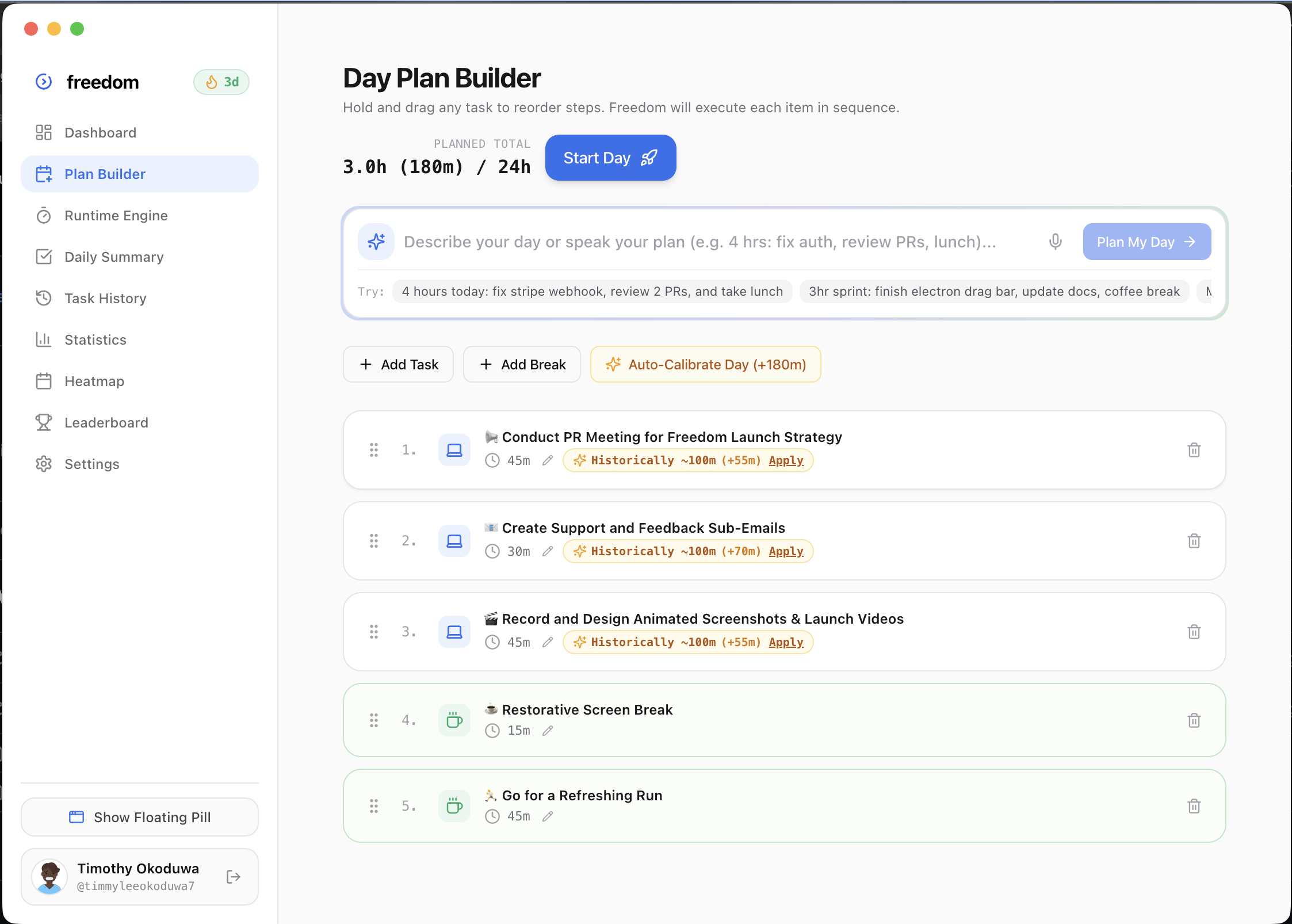 Freedom The Plan Builder Screen on Desktop