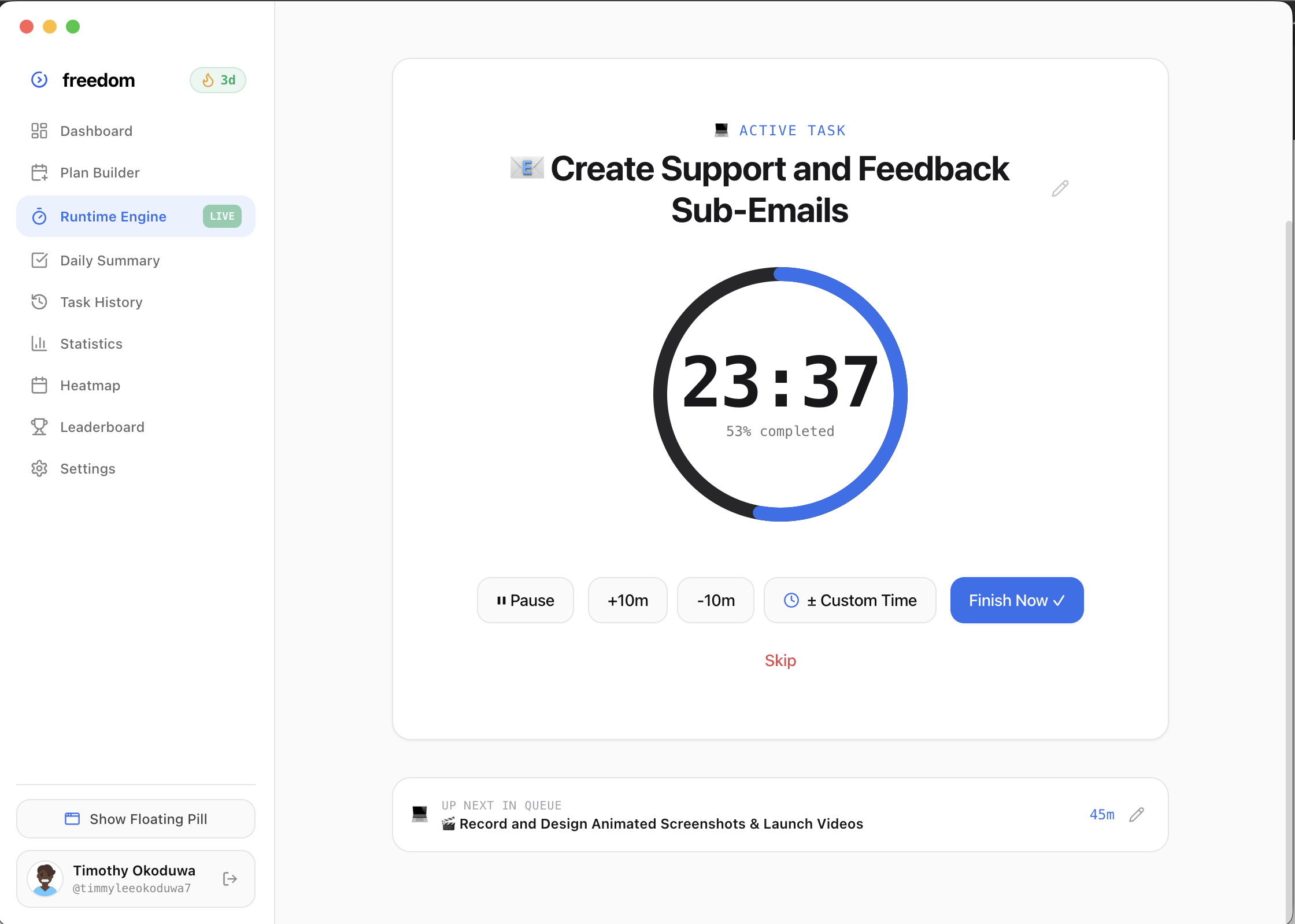 Freedom Live Runtime Engine Execution with Circular Timer on macOS